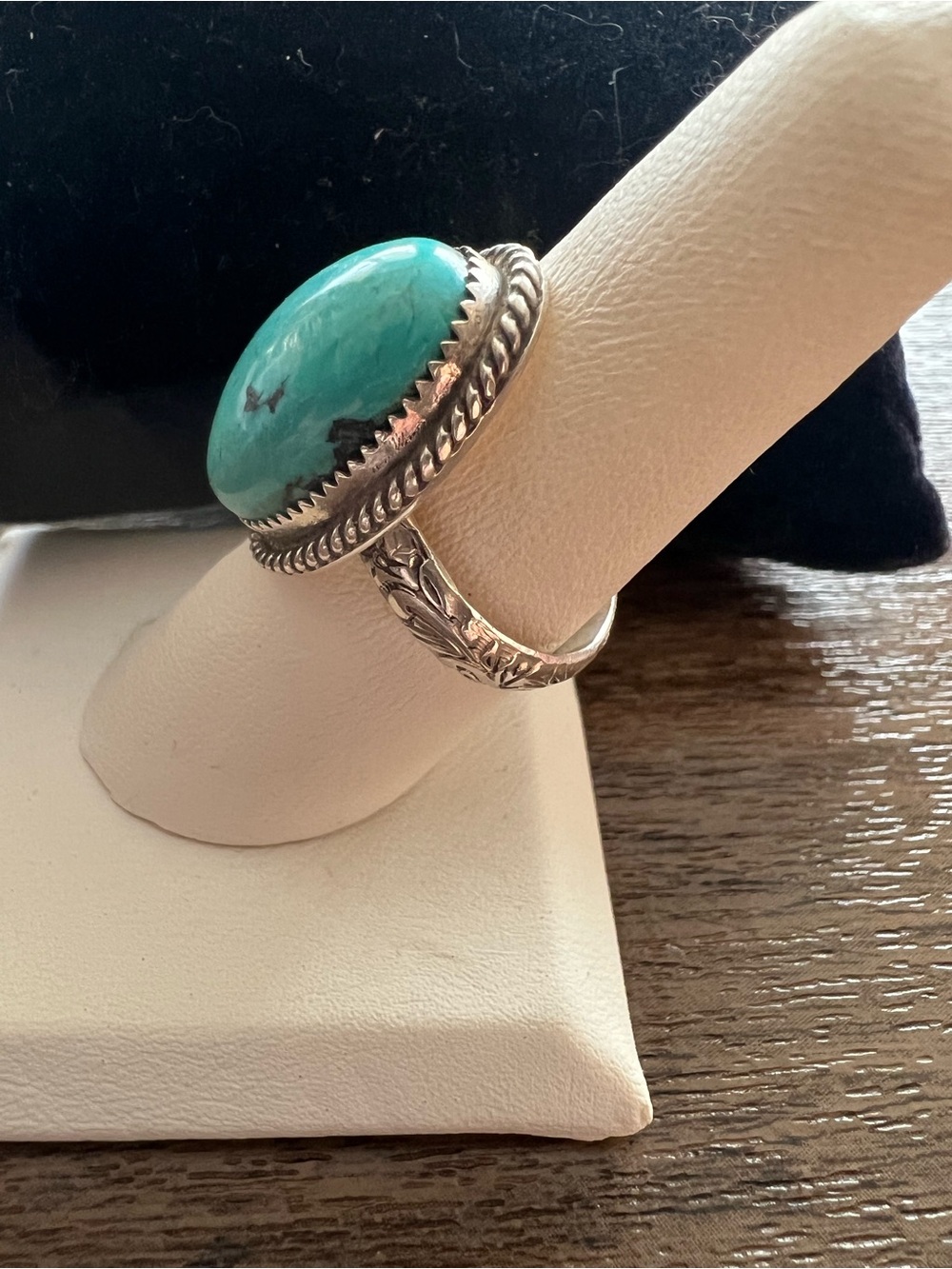Sterling Turquoise Statement Ring with Silver Rope Setting - Picture 6 of 8